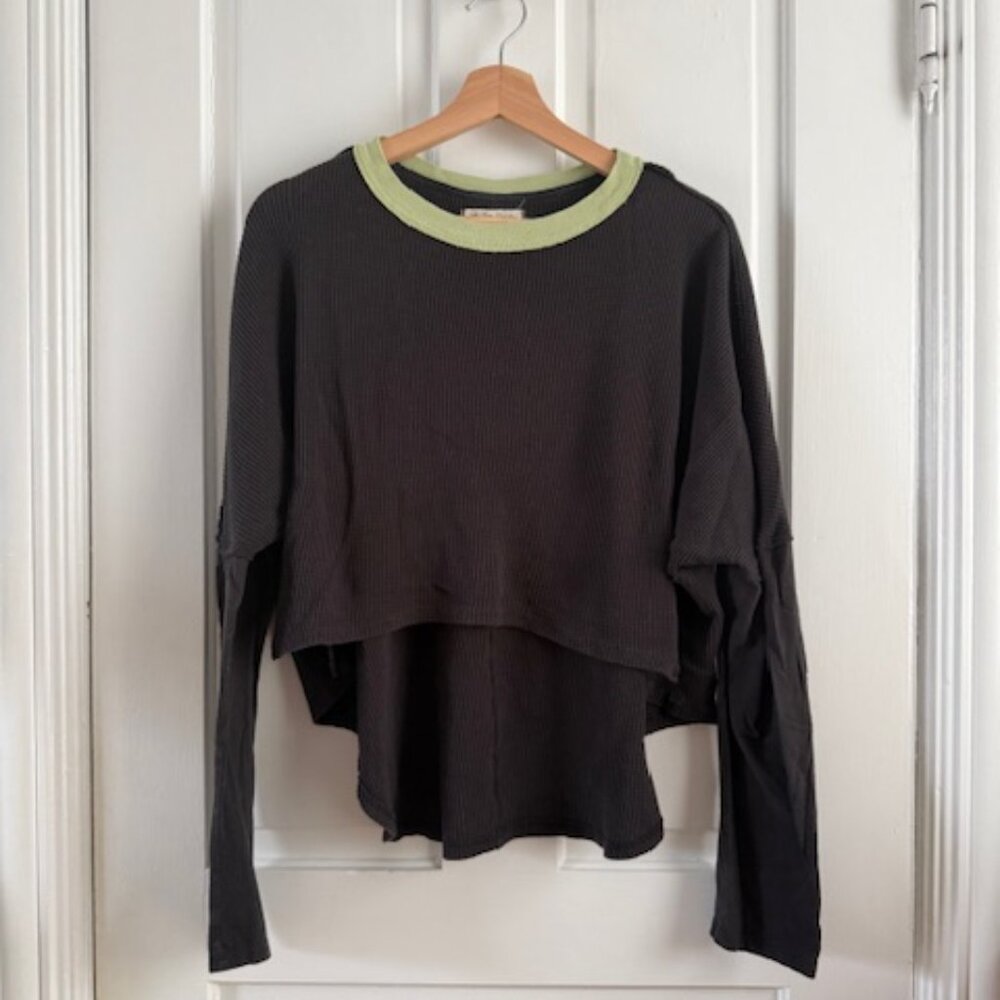 Free People Cropped Waffle Shirt